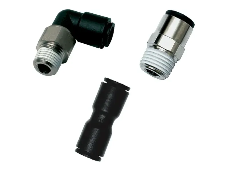 Parker Legris LF 3000 pneumatic push-in fittings: male elbow, male stud connector and straight union