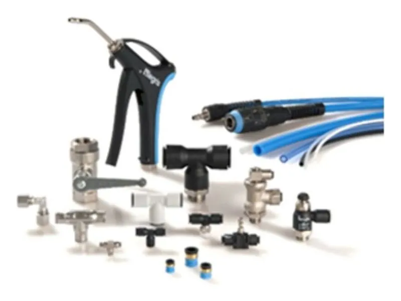 Parker Legris product range: blowgun, ball valve, push-in fittings, function fittings, adaptors, quick couplings and pneumatic tubing