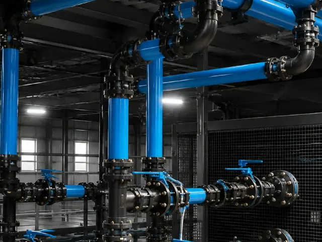 Luthra Pneumsys aluminium piping distribution network inside a manufacturing facility